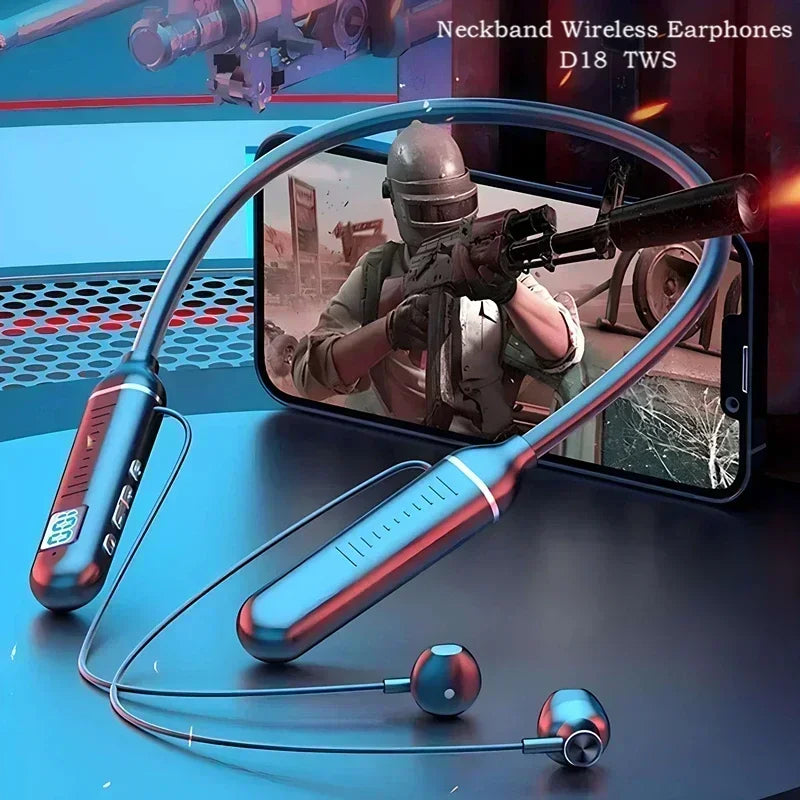 Wireless Earphones Bluetooth 5.3 Neckband Headphones Gaming LED Display HIFI Headset Sports TWS Earbuds With Mic TF Card