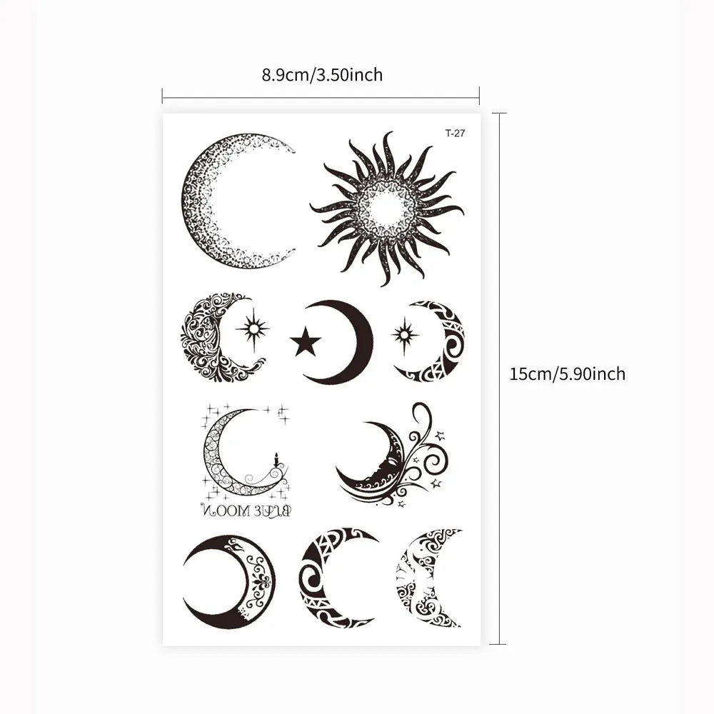 1 Sheet Moon Stars Sun Pattern Tattoo Stickers Waterproof Temporary Tattoos for Men Women Hand Arm Wrist Chest Body Decoration