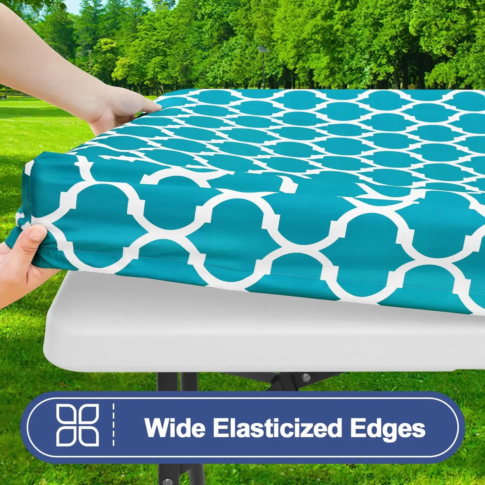 6 Foot Waterproof Elastic Fitted Tablecloths Rectangle Washable Polyester Table Cover Camping Outdoor