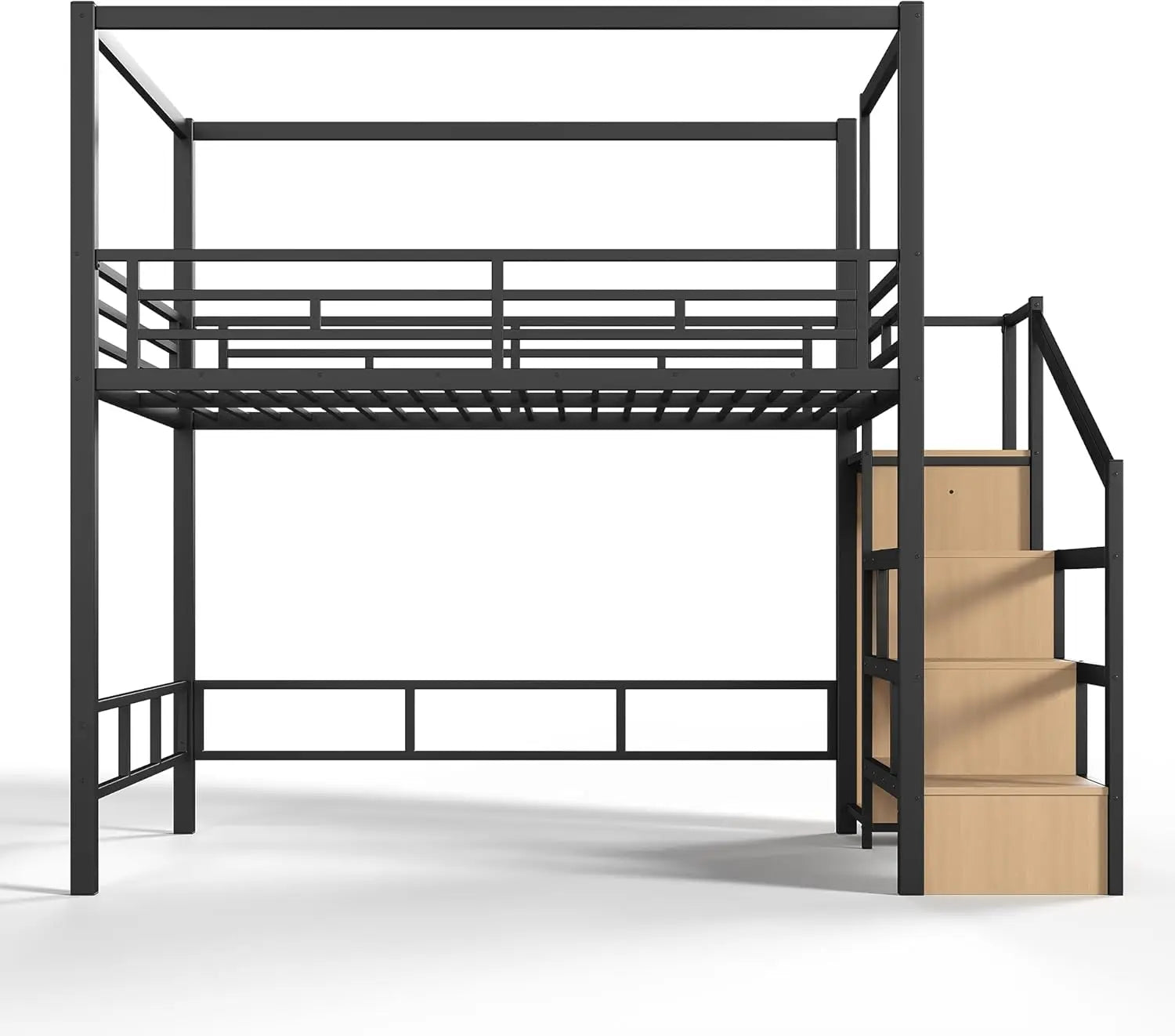 Bellemave Queen loft Bed with Storage Stairs, Wardrobe, Canopy Support Pole, Metal Queen Loft Bed Frame for Adults, Kids, Teens,