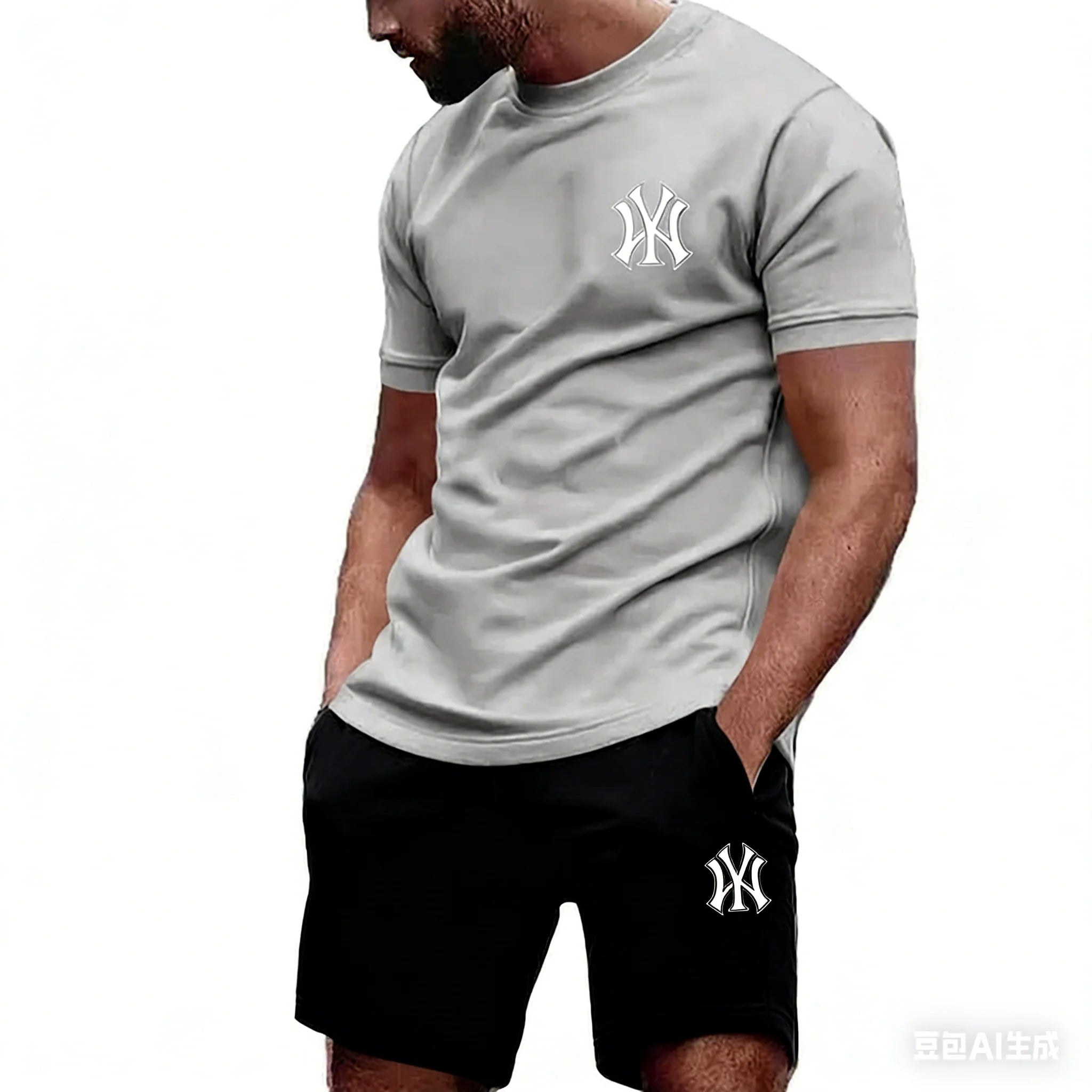 2026 hot men's two-piece sportswear short sleeved T-shirt and summer running fitness sportswear quick-drying
