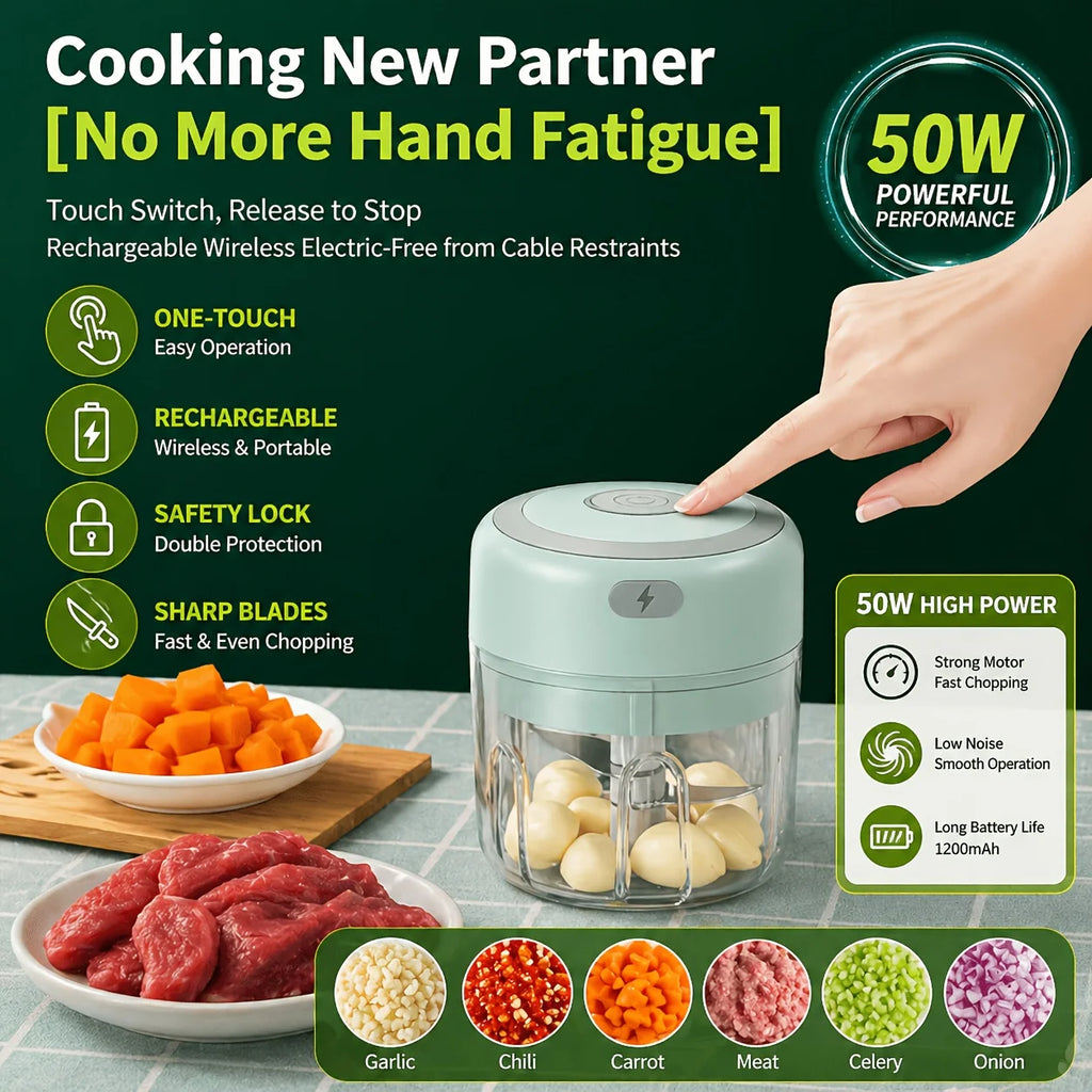 Electric Garlic Crusher, Portable Mini Food Chopper (with Meat Chopping Blade), Vegetable Chopper, Small Food Processor, Suitable for Garlic Paste, Mashed Food, Onions, Herbs, Vegetables, Ginger, Juice Mixer, and Kitchen Toma