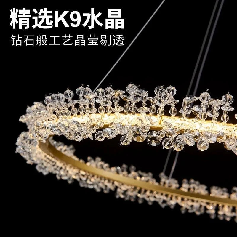 Modern Lustre Crystal Dimmable Pendant Light Living Room Circle Hanging Lamp Foyer Gold Led  Suspend Lamp Fixtures