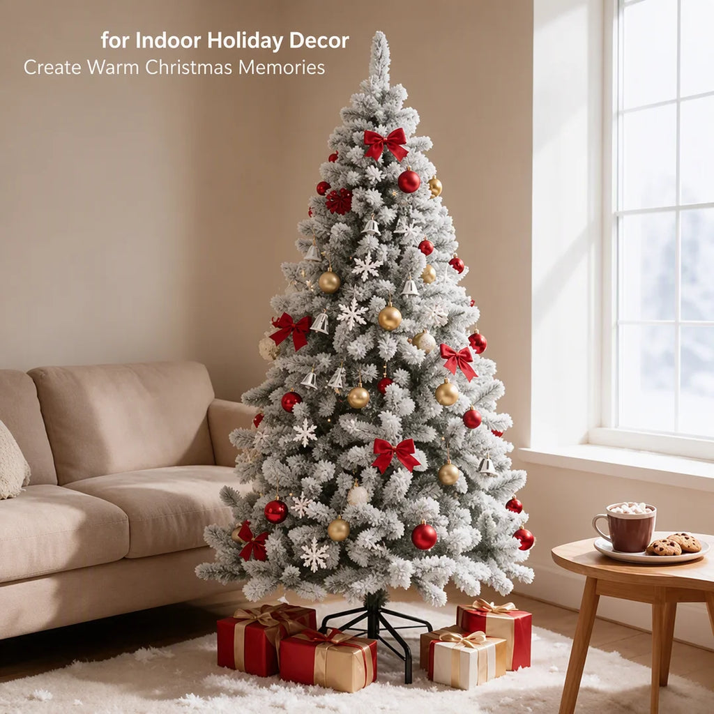 6Ft 1.8M Artificial Christmas Tree Unlit Full PVC Fir with 608 Branch Tips Hinged Easy Assembly Foldable Metal Stand for Indoor Outdoor Living Room Family Home Office Garden Yard Party Holiday Xmas Decorations