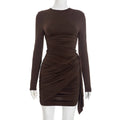 Elegant Y2K Women's Long Sleeve Short Mini Dress Bodycon Ruched O Neck Outfits for Party Club Autumn Winter Sexy Dresses Gift