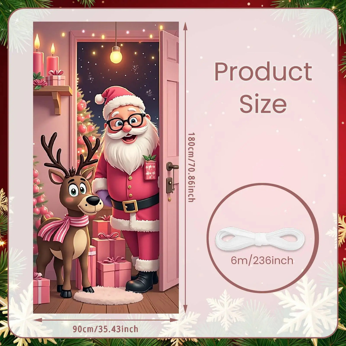 Christmas Door Cover Decorations Santa Claus Send Gift Background Banner for Indoor Outdoor Home Porch Holiday Decor Supplies