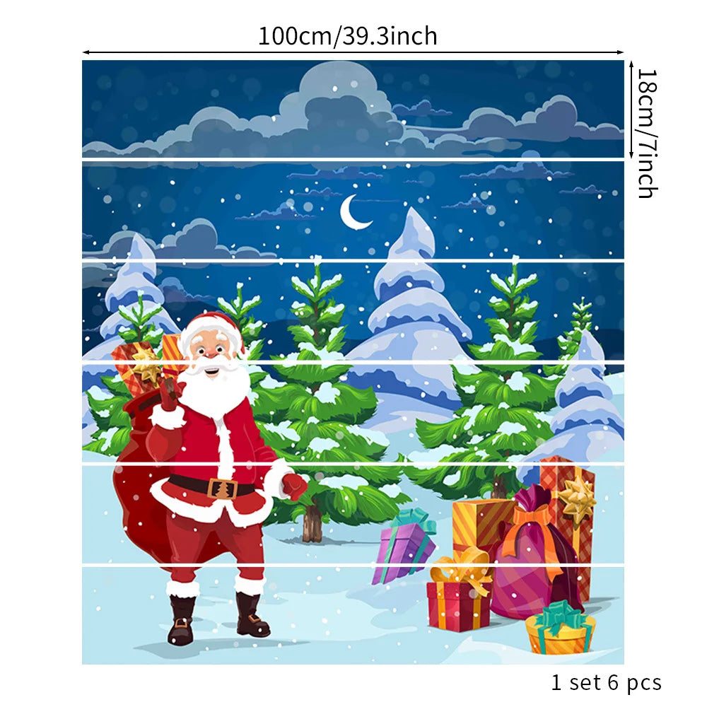 6PCS Christmas Staircase Background Cloth Xmas decoration 2025 Xmas Santa Claus tree snowman Navidad Natal New Year Gift 2026