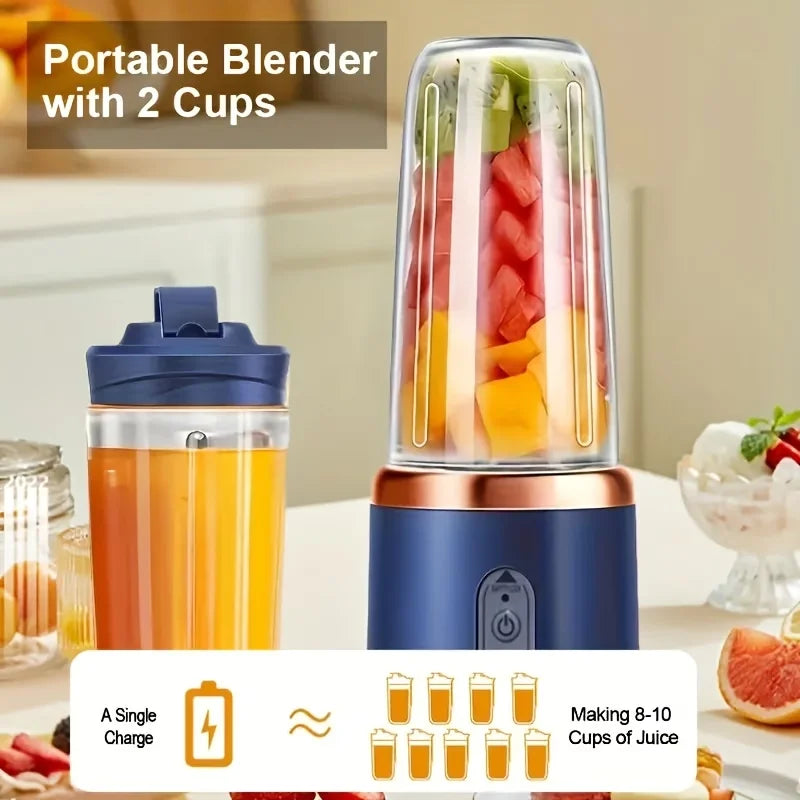 2-Cup Electric Juicer Blender Mixer Mini Wireless Portable Home USB Rechargeable 6-Blade Gift Juice Cup Multifunctional Juicer, Juice Cup, Kitchen Accessories, Christmas Gift, Halloween Gift