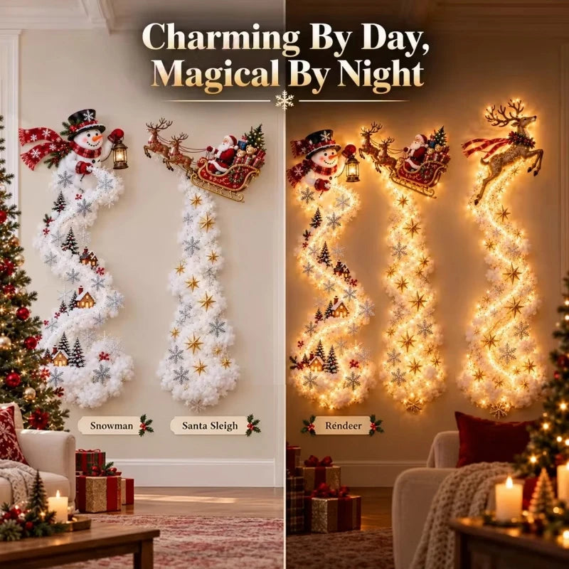 Christmas Magic Trail Wall Light Led Diy Glowing Christmas Scene Santa Sleigh Reindeer Hanging Decoration For Xmas Home Decor