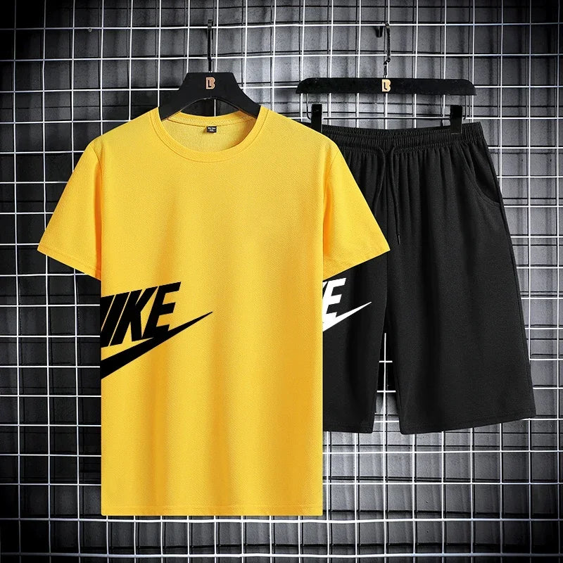 2026 New Fashion Casual Trend Men's Sportswear Set - Short-sleeved T-shirt and Summer Outdoor Sports Shorts Set, Running Set, Tw