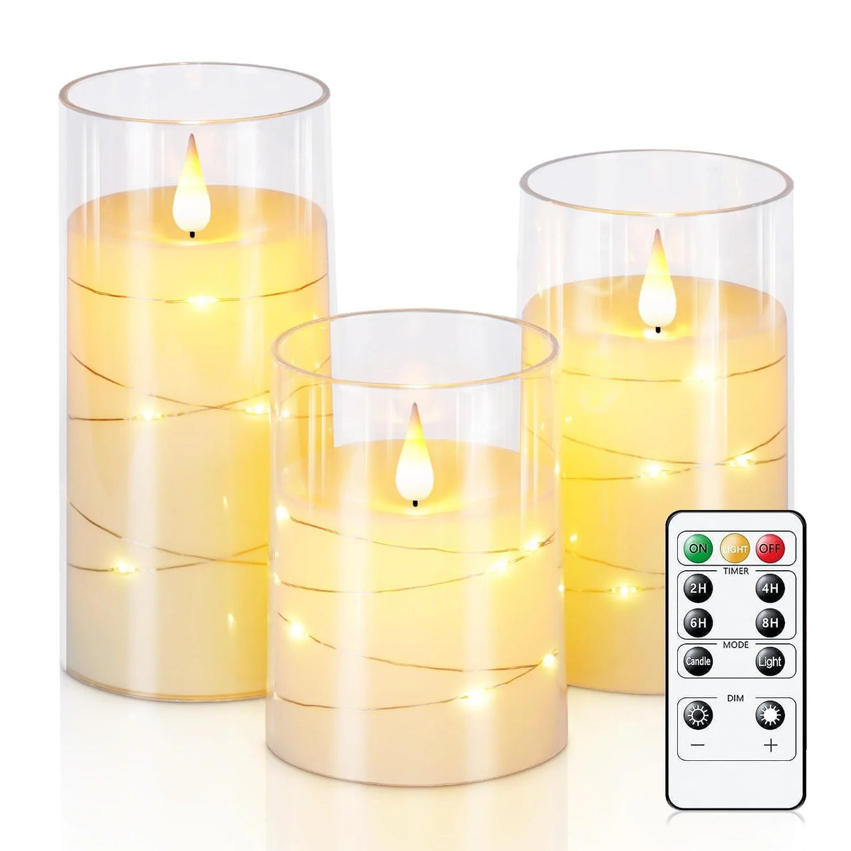3Pcs Flameless LED Candles Lights 3D Flame Flickering Flameless Candles with Remote Timer LED Candles Halloween Christmas Decor
