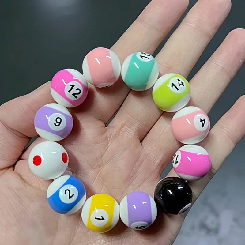 Middle Eight Billiard Bracelets for Women Men Hip Hop Rock Elastic Rope Couple Bracelets Jewellery Women Resin Beads