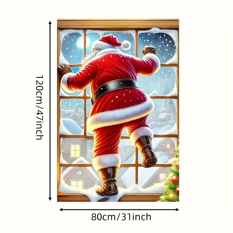 1Pc Christmas Themed Door Banner with Santa Claus and Winter Snowy Christmas Tree Design, Suitable for Holiday Home Decoration