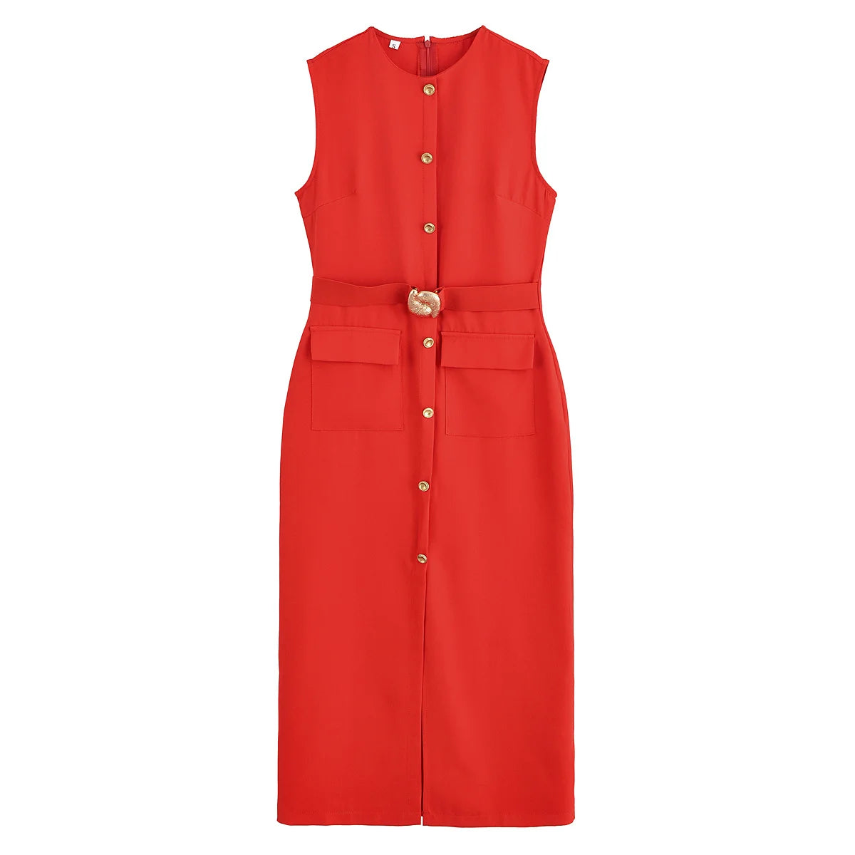 WOMAN 2025 Women's Dresses Black Office Long Dresses for Women Spring Sleeveless Midi Dress Woman Belt Button Women's Dress Vest