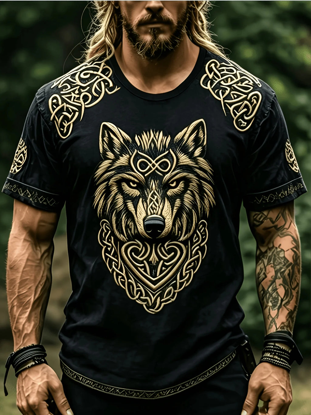 Men's Casual Short-Sleeve T-Shirt with a Wolf Head Design: Stylish, Trendy, and Unique Style for Summer Outdoors and Streetwear