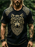Men's Casual Short-Sleeve T-Shirt with a Wolf Head Design: Stylish, Trendy, and Unique Style for Summer Outdoors and Streetwear