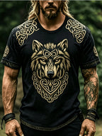 Men's Casual Short-Sleeve T-Shirt with a Wolf Head Design: Stylish, Trendy, and Unique Style for Summer Outdoors and Streetwear