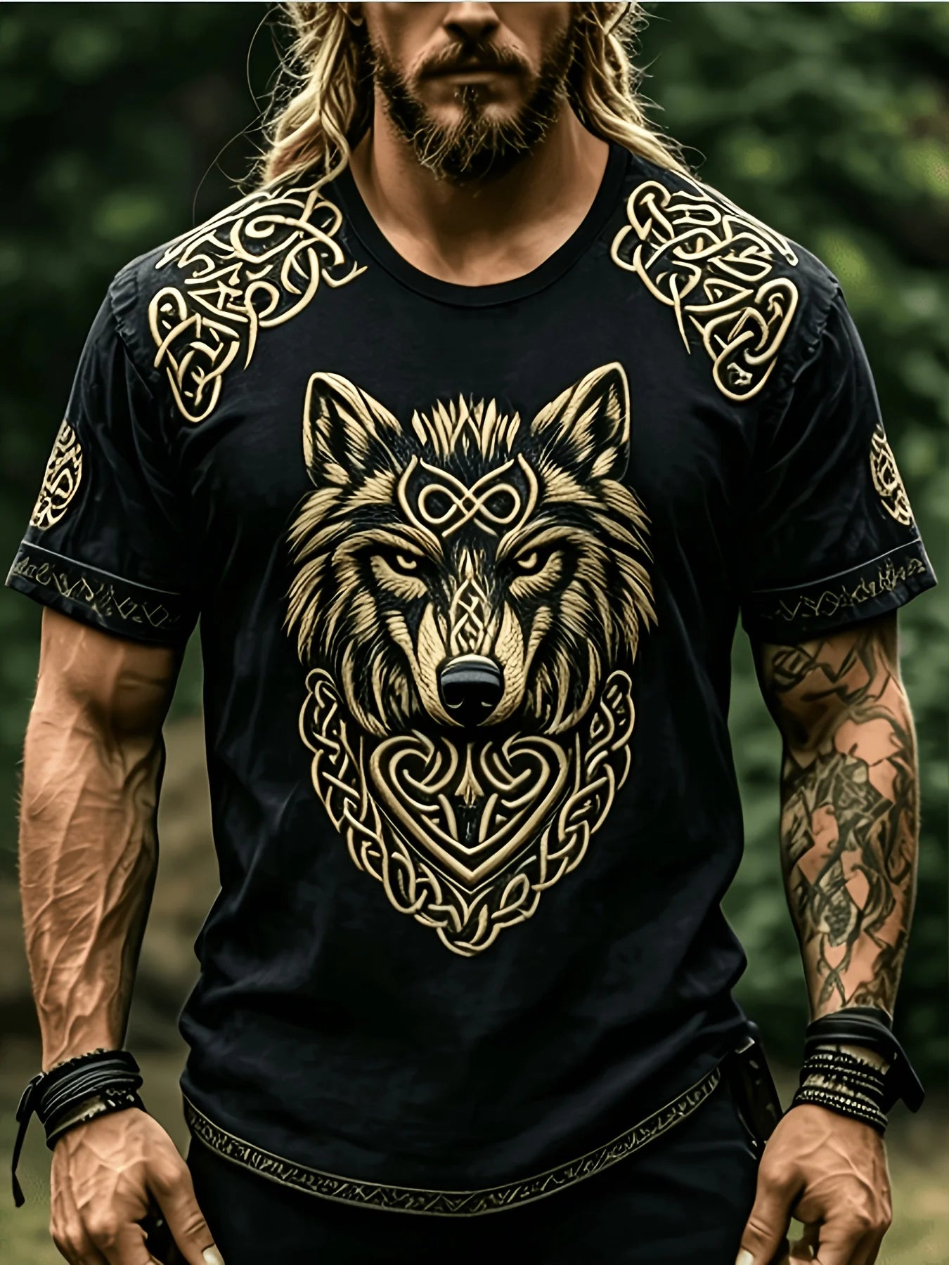 Men's Casual Short-Sleeve T-Shirt with a Wolf Head Design: Stylish, Trendy, and Unique Style for Summer Outdoors and Streetwear