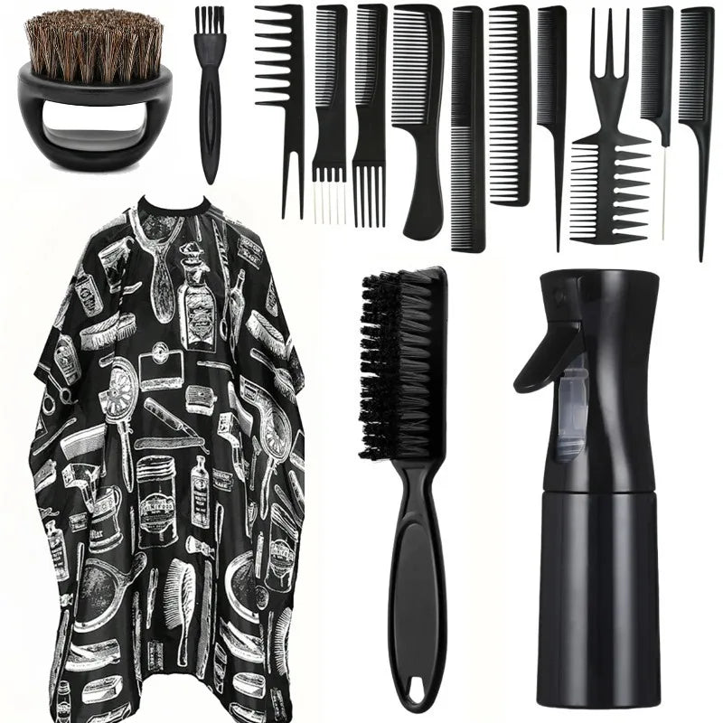 WANMEI Salon Barber Cloak Set Barber Stylist Cloak with Adjustable Buckle Neck Dust Removal Brush and Comb Barber Shop Tool