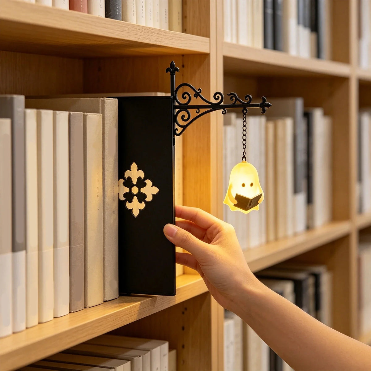 Halloween Themed Vintage Warm Glow Bookend Shelf Lamp Book Stopper for Office Reading Room Desk Decoration Reader Gift