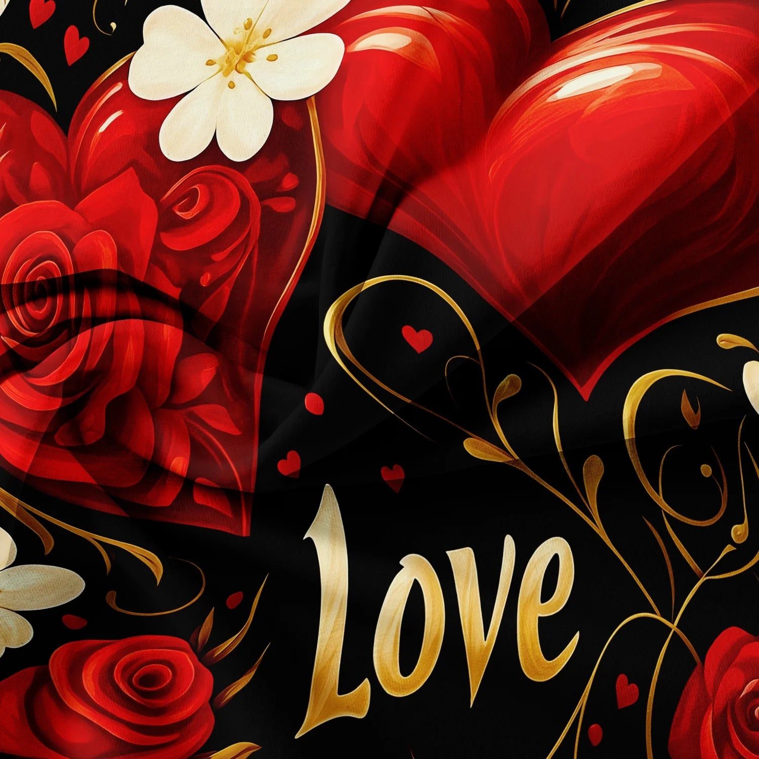 3Pcs Red Rose Heart Letter Love Print Bedding Set Included 1 Duvet Cover & 2 Pillowcases For All-Season Home Hotel Dorm Decor