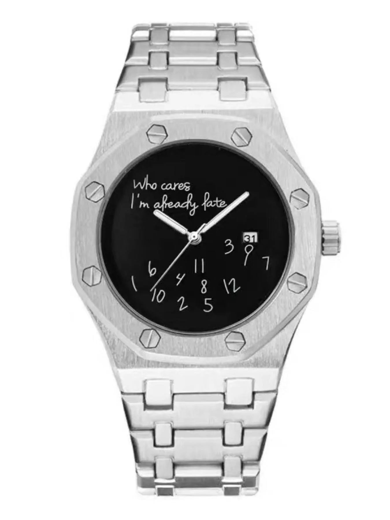 New High-End Business Casual Men's Steel Band Watch, Round Dial Design, Personalized Graffiti Number Pattern, Simple Retro Fashion with a Premium Feel, a Trendy Men's Gift Recommendation.