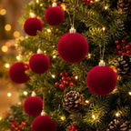 34/16-Piece Set of Burgundy Velvet Christmas Balls, Perfect Home Decoration Tree Ornaments - Christmas Ball Decorations for Halloween, Thanksgiving, Birthdays, and Weddings, Durable Plastic Hanging Decorations for Christmas T