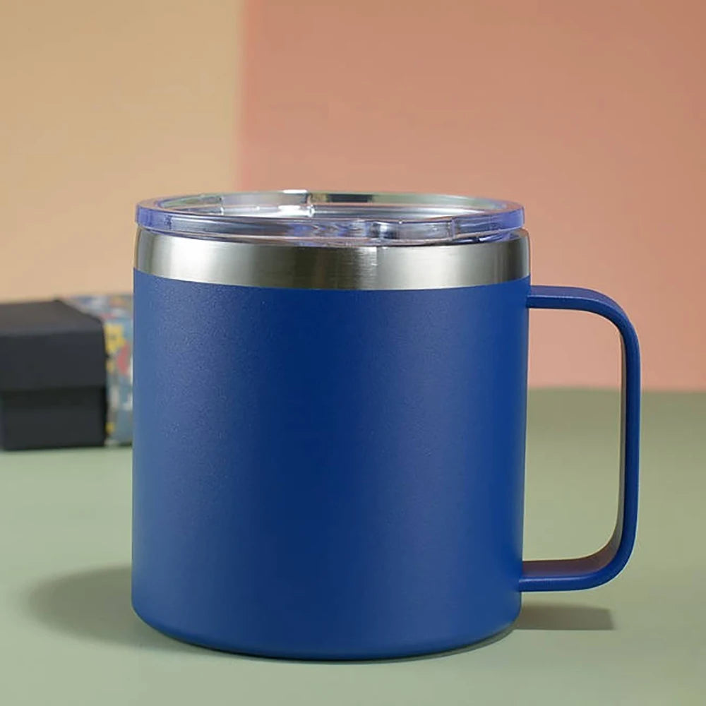 Custom 12oz Coffee Mug With Handle Tumbler Stainless Steel Vacuum Insulated Thermal Beer Cup Travel Thermos with Leakproof Lid