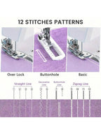 505A Sewing Machine 12 Stitch Patterns 2-Speed Control Built-in LED Light with Foot Pedal for Home DIY Beginners Crafts
