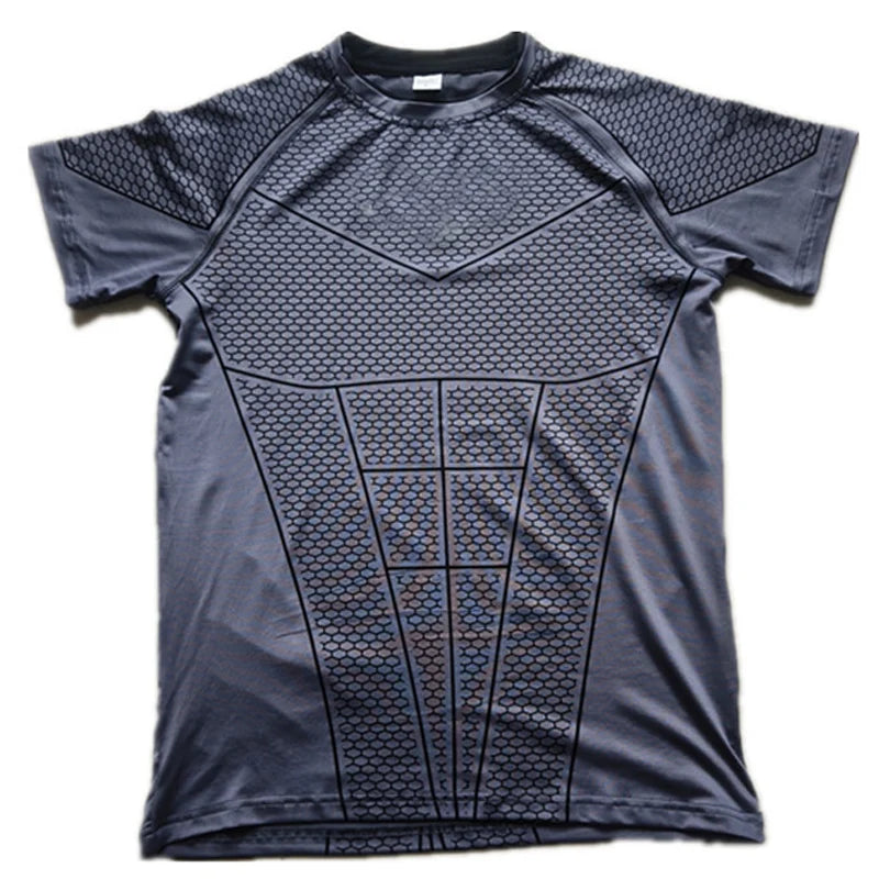 2026 Men Running Sports T-shirt Training Quick Dry Tight Short Sleeves Shirt Bat Pattern Short Sleeve Fitness Tee  men Clothing