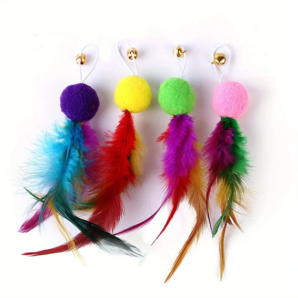 12 Pack Interactive Cat Toy Handfree Cat Stick Playing Kitten Playing Teaser Wand Toy Suction Cup Bird/Feather Cat Wand Toys Set