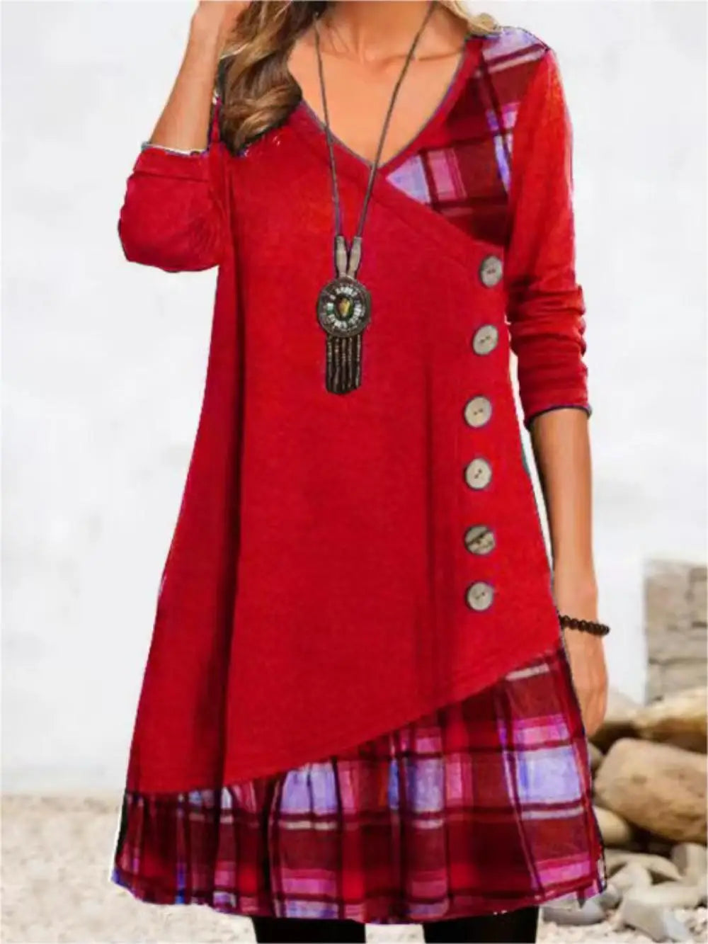Dresses for Women, European and American Autumn and Winter Elegant Everyday Loose Party Dress with Buttons and Long Sleeves
