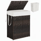 JHK 90L Wicker Laundry Hampers with Lid Woven Clothes Hamper with Side Handles Sturdy Steel Frame Removable Liner Foldable Rattan Laundry Basket For Home