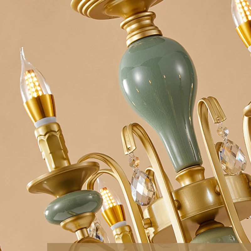 Mediterranean Style Ceramic Crystal Chandelier for Living Room Bedroom Villa Duplex - Elegant Lighting Fixture