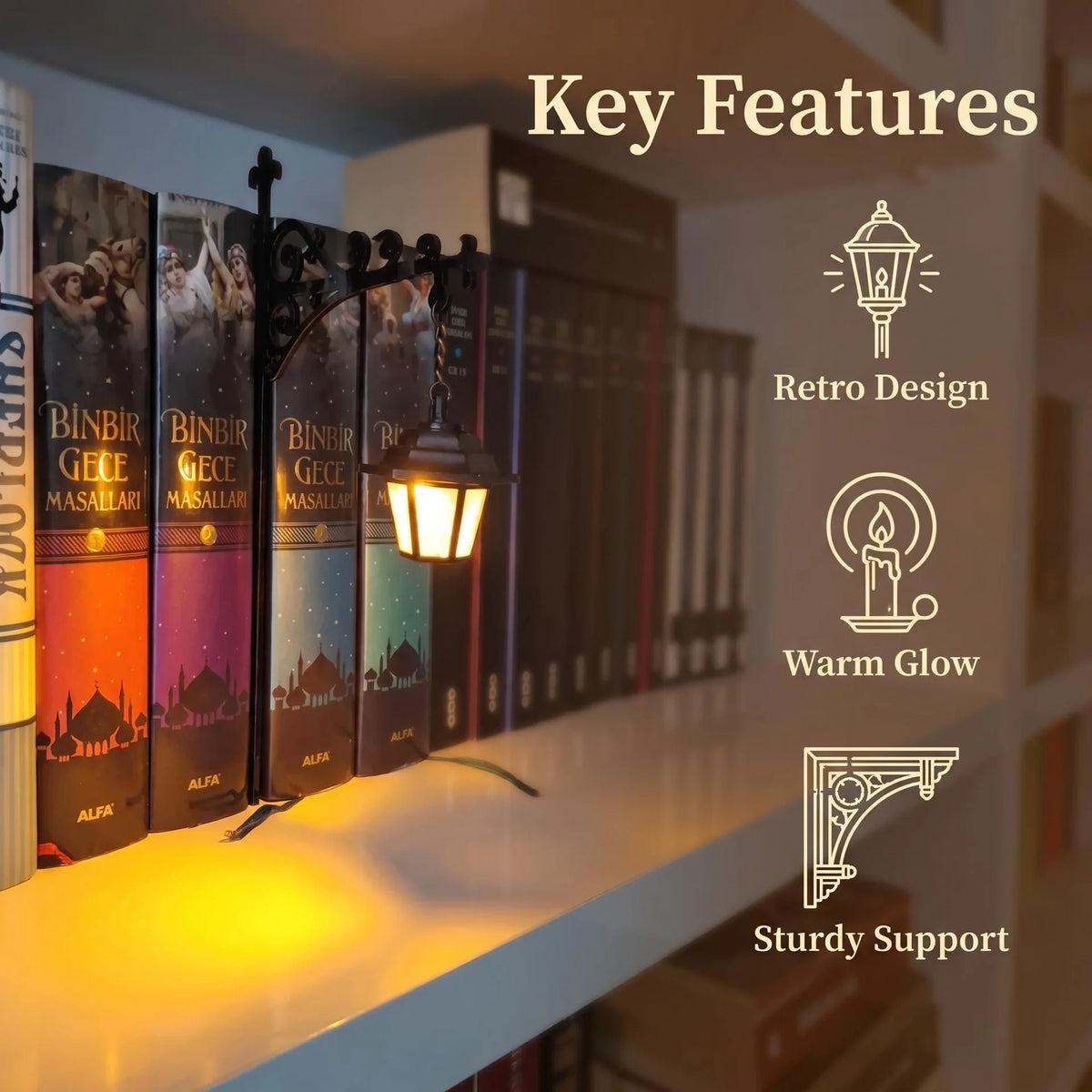Halloween Themed Vintage Warm Glow Bookend Shelf Lamp Book Stopper for Office Reading Room Desk Decoration Reader Gift