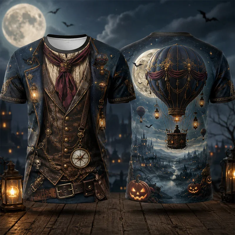 2026 New Halloween Pumpkin King Dark Castle Bat 3D All‑Over Print T‑Shirt 3D Print Short Sleeve Horror Party Tee Tops