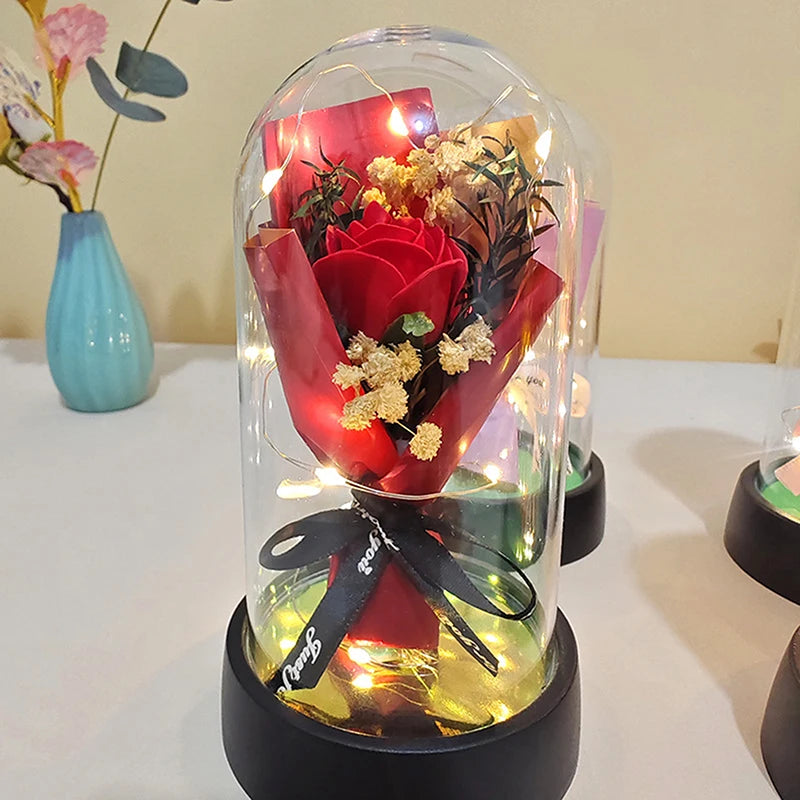 Valentine's Day Gift Eternal Rose LED Light Send Girlfriend Soap Flower Acrylic Set Transparent Rose Holiday Party Gift