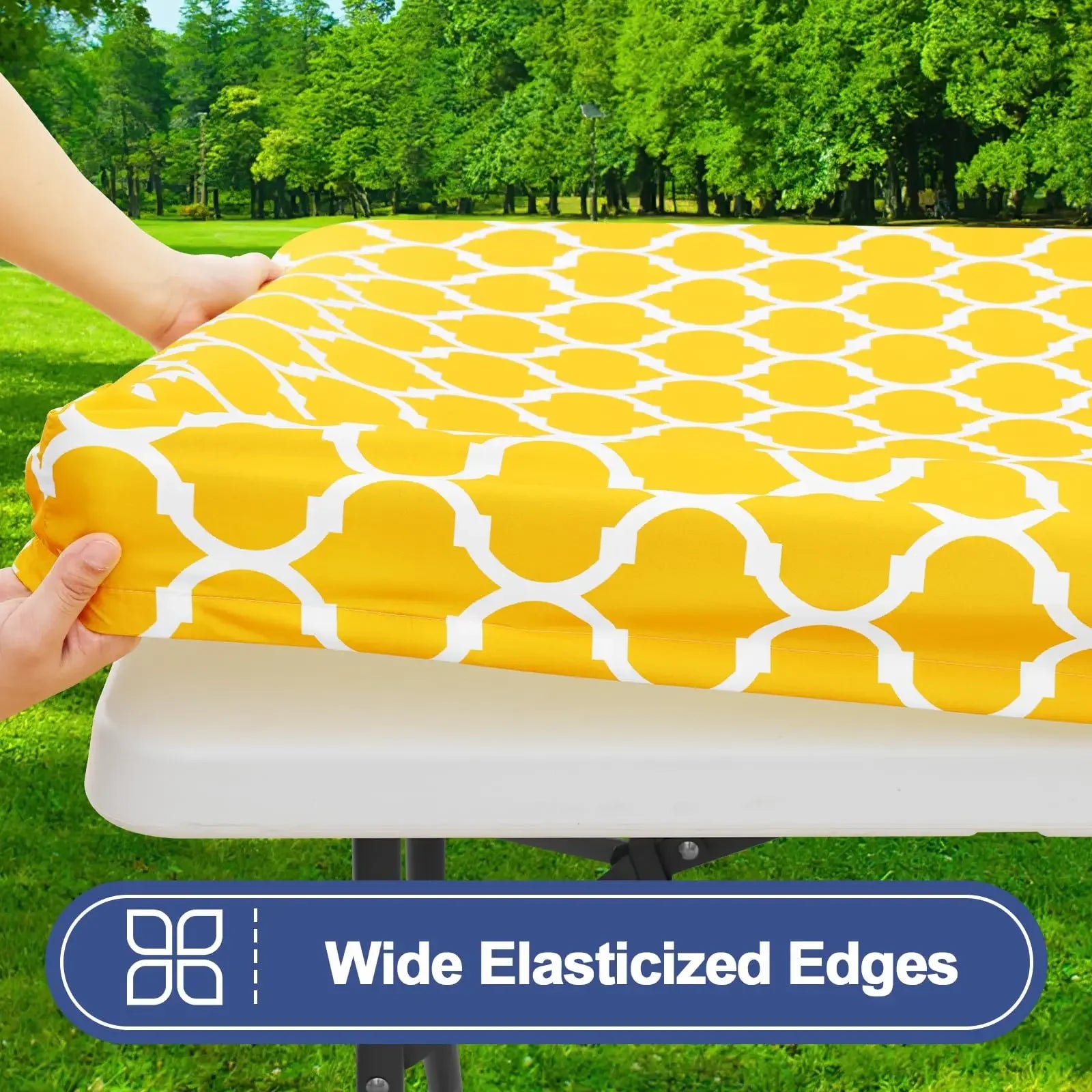 6 Foot Waterproof Elastic Fitted Tablecloths Rectangle Washable Polyester Table Cover Camping Outdoor