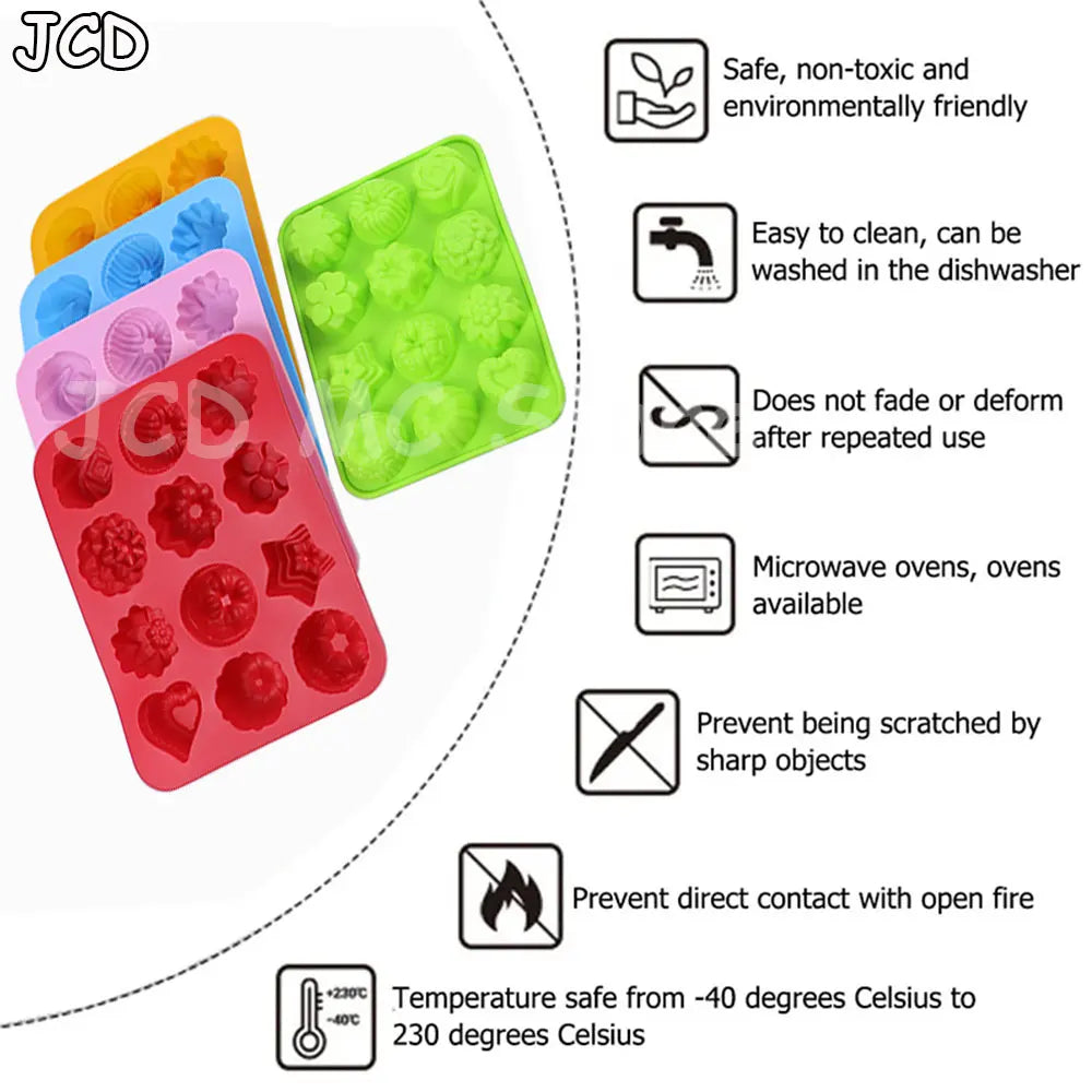 12-Cavity Silicone Flower Molds Non-Stick Jello Mold Baking Pans Ice Cube Trays for Kitchen Making Candy Chocolate Muffin Jelly