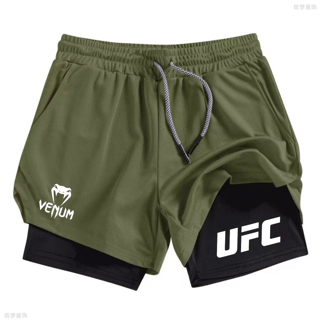 Summer Men's Fitness Gym Training 2-in-1 Sports Shorts, Quick Drying Exercise Double-Layer Jogging Shorts