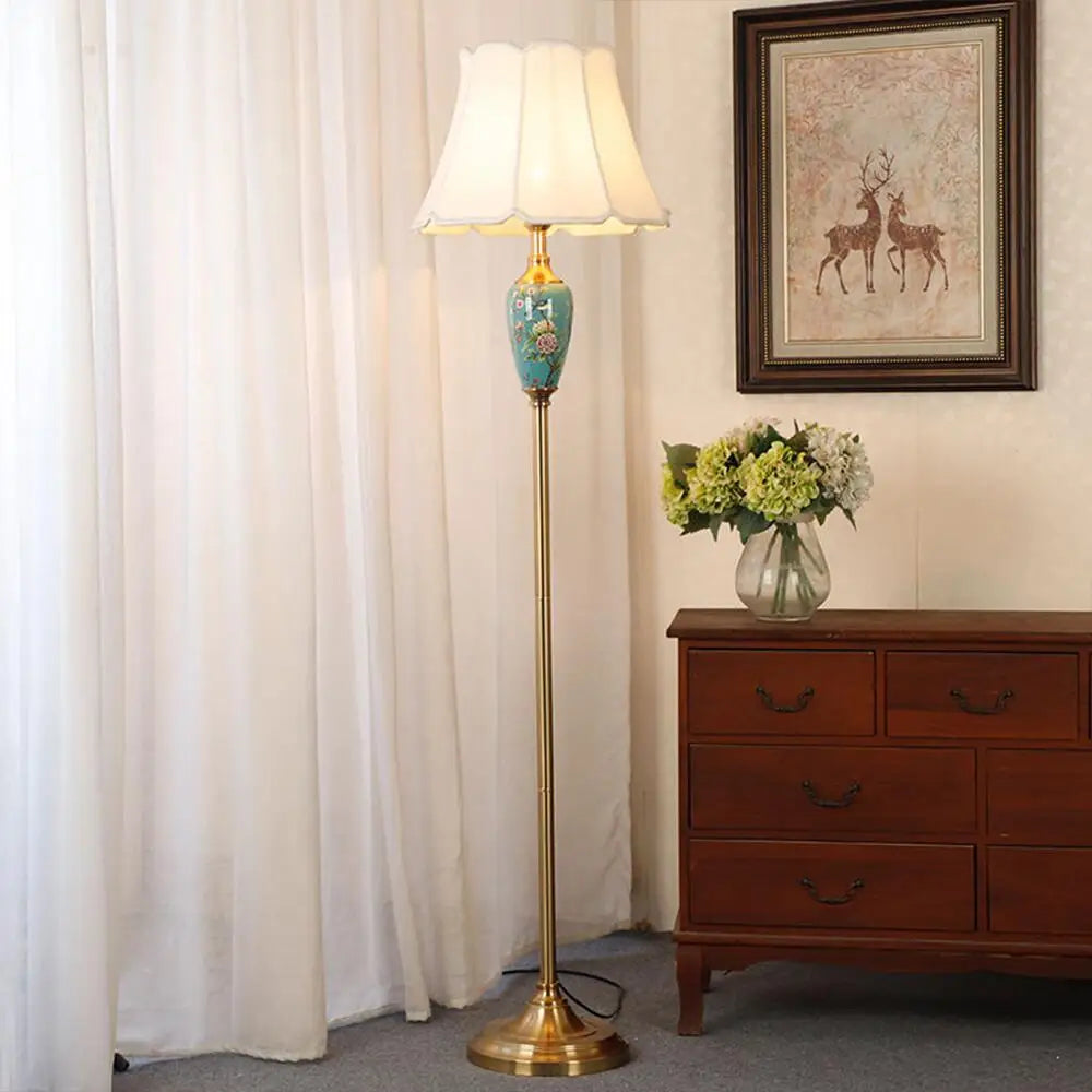 European Retro Ceramic Floor Lamp Home Decoration Standing Light for Living Room Bedroom Sofa Side Bedside Lamp