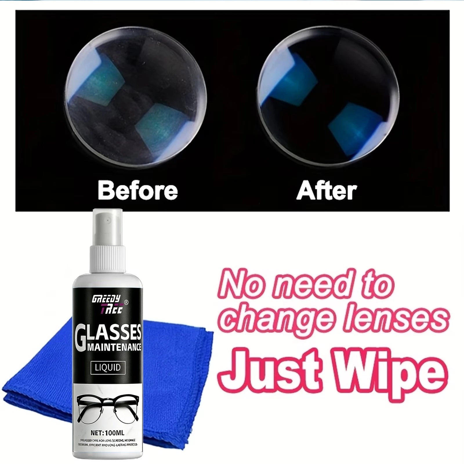 Glasses Cleaner Spray - Lens Cleaning Liquid with Free Microfiber Towel, Anti-Fog & Scratch Resistance for Eyeglasses, Screens,