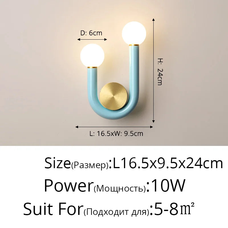 Danish Designer Creative Colorful U-shaped LED Wall Lamp Study Living Room Bedroom Bedside Hallway Staircase Indoor Light Decor