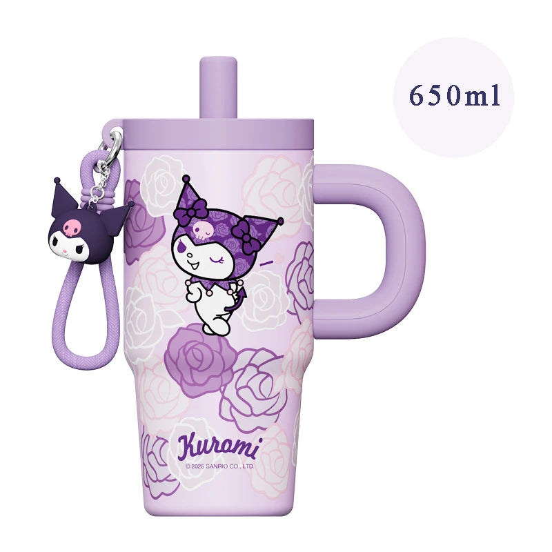 X&W Sanrio Vacuum Insulated Cup stainless steel Kuromi Hello Kitty Straw Tumbler Large Capacity 650ml Coffee Drink Mug for Daily