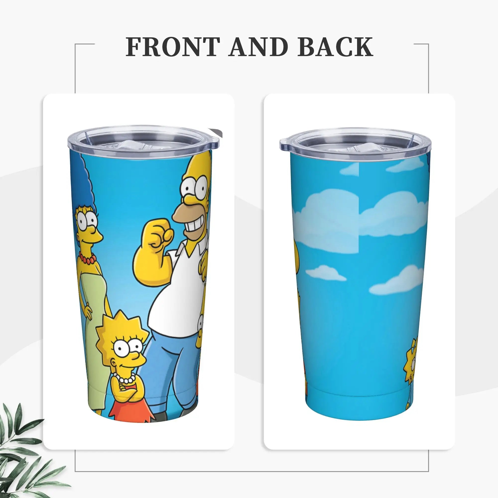 Simpsons Cartoon Tumbler Vacuum Insulated  Thermal Cup with Lid Straw Smoothie Tea Mugs Spill Proof