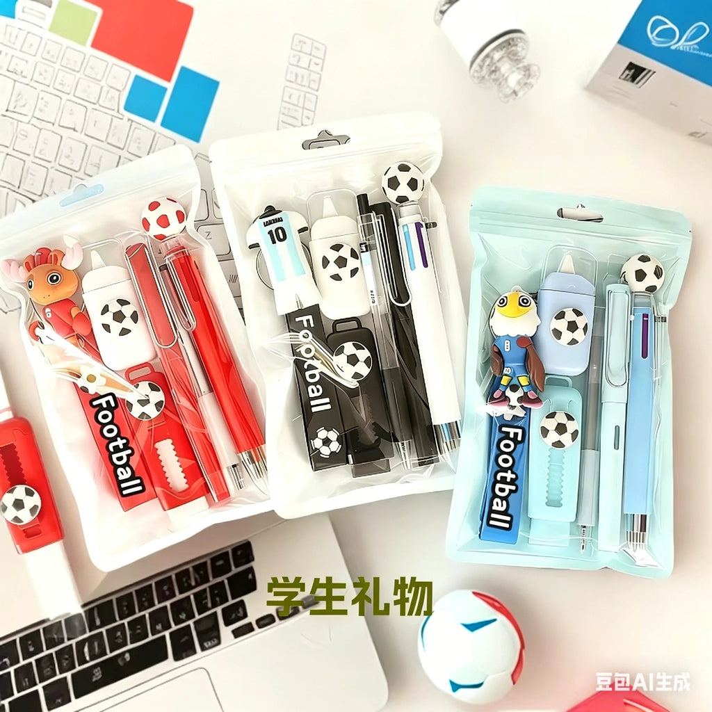 Soccer Sport Stationery Kit Cute Football Themed School Supplies Set With Pens Eraser Correction Tape Keychain Gift For Boys Tee