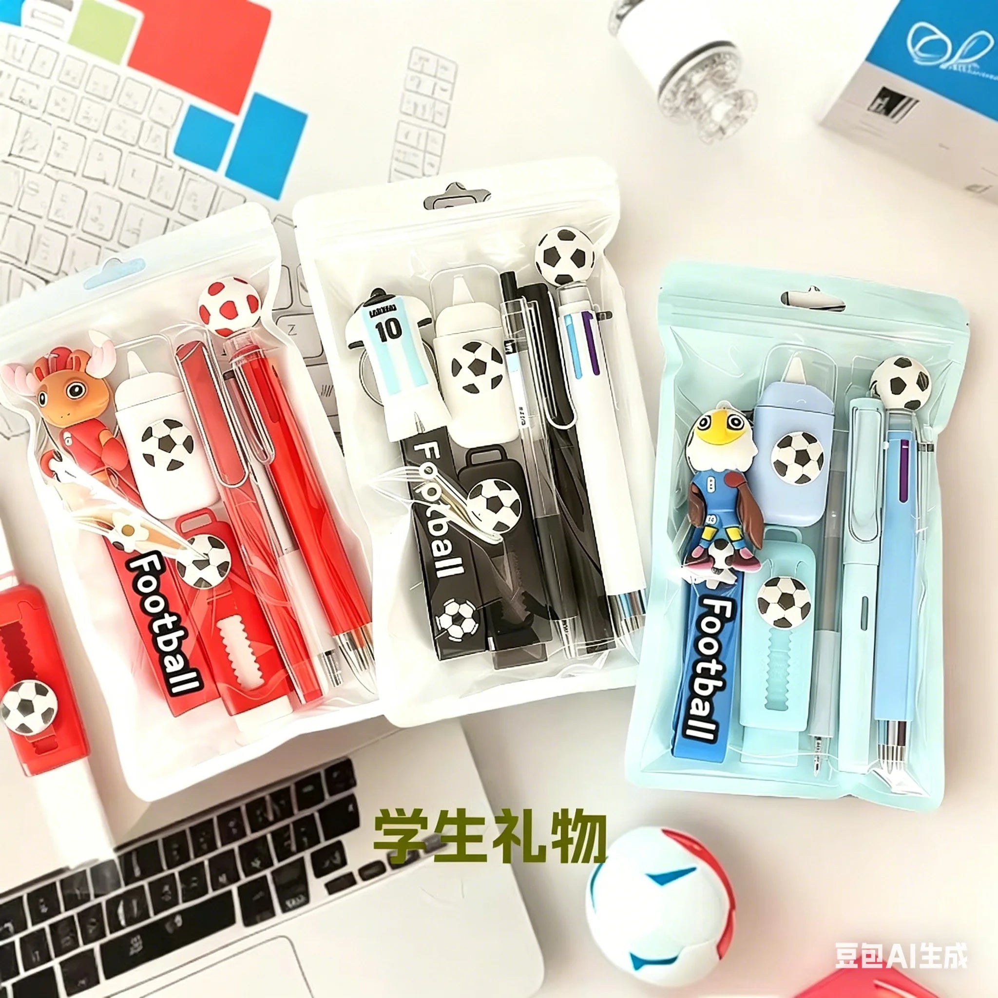 Soccer Sport Stationery Kit Cute Football Themed School Supplies Set With Pens Eraser Correction Tape Keychain Gift For Boys Tee