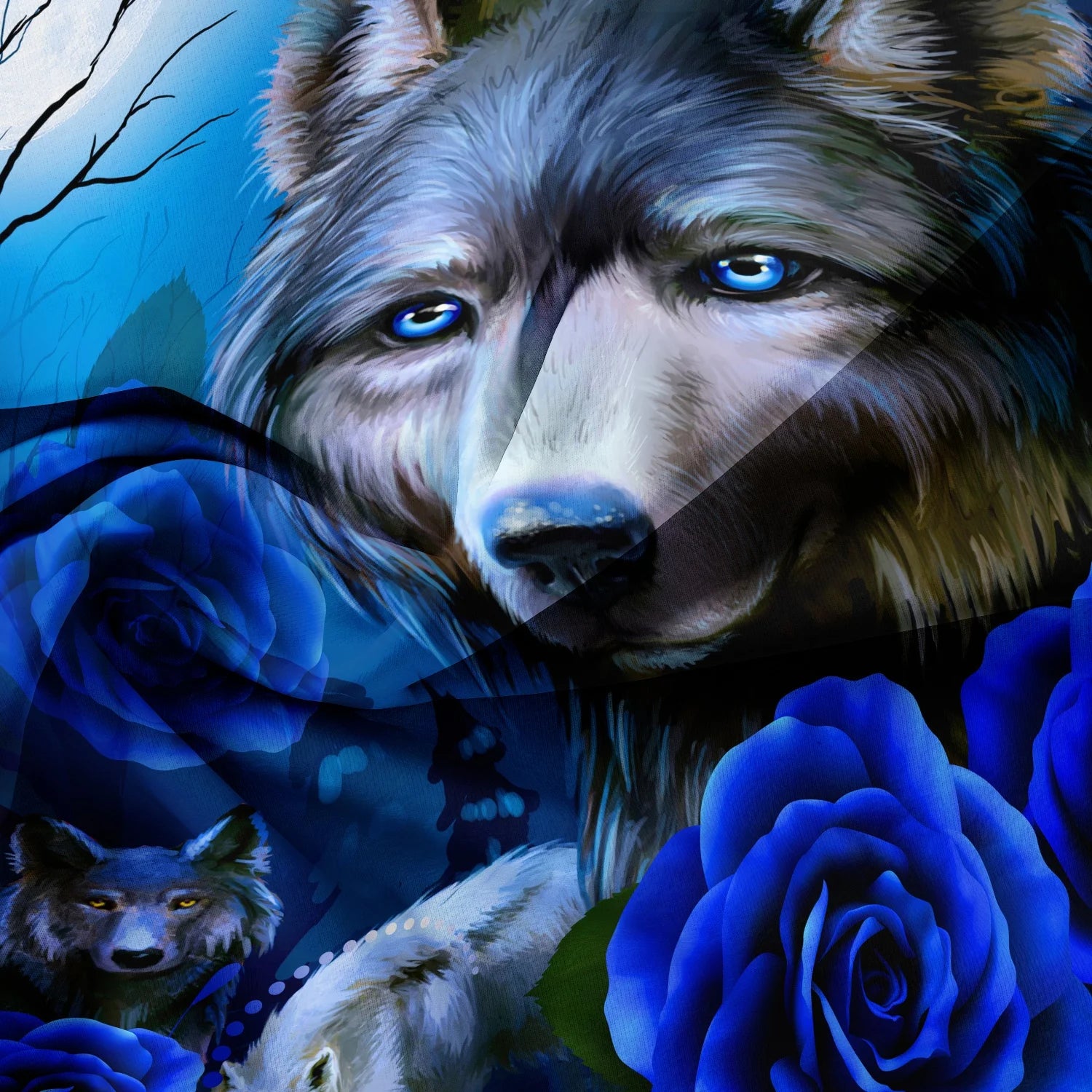 3pcs Set,Romantic Wolf & Rose Print Bedding Duvet Cover Set (1 Duvet Cover + 2 Pillowcases), HD Print For Home And Dorm Use