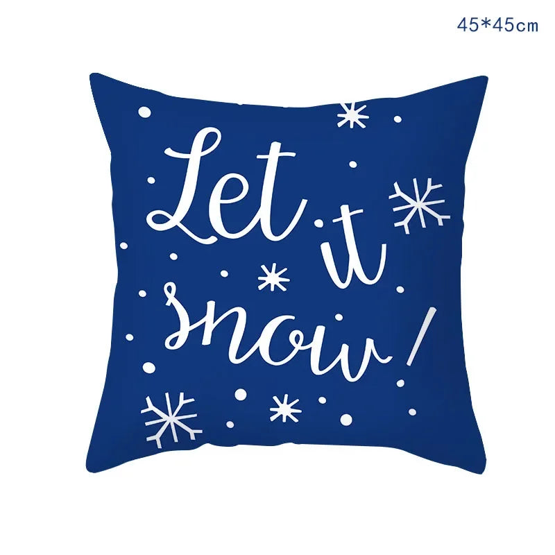 45cm Blue Snow Winter Christmas Pillowcase 2026 Xmas Ornaments Sofa Pillow Cover Merry Christmas Decor Home Car Cushion Cover