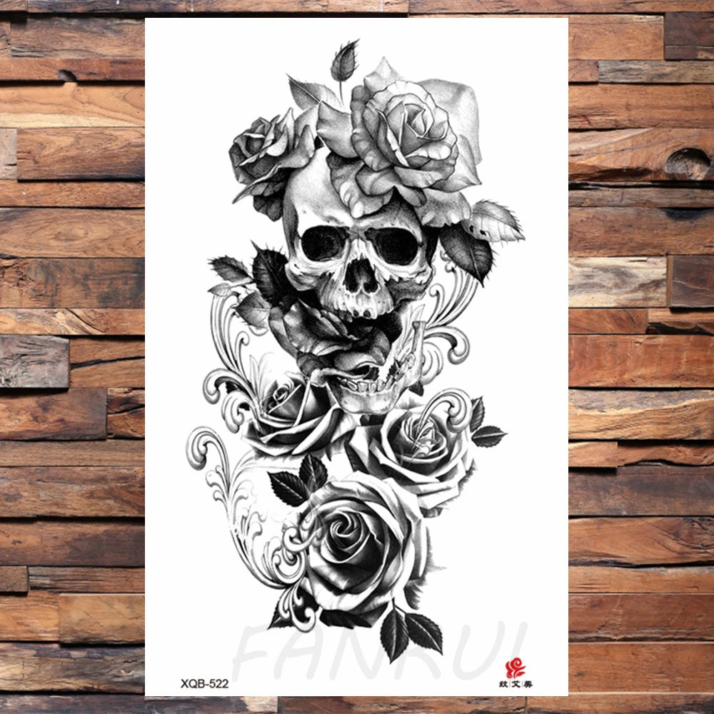 Watercolor Rose Flower Temporary Tattoo For Women Kids Girls Cherry Fake Tattoos Sticker Sexy Lotus Henna Waterproof Tatoo Waist